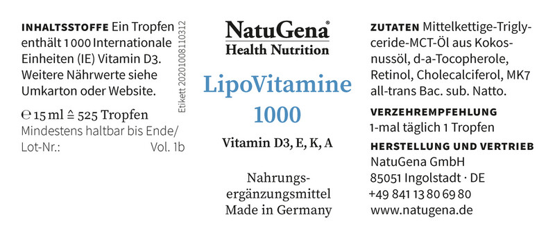 LipoVitamine 1000 mit Vitamin D3, E, K, A - 1 Tropfen a 1.000 IE Vitamin D3 (1,5-Jahres-Packung)