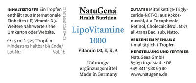 LipoVitamine 1000 mit Vitamin D3, E, K, A - 1 Tropfen a 1.000 IE Vitamin D3 (1,5-Jahres-Packung)