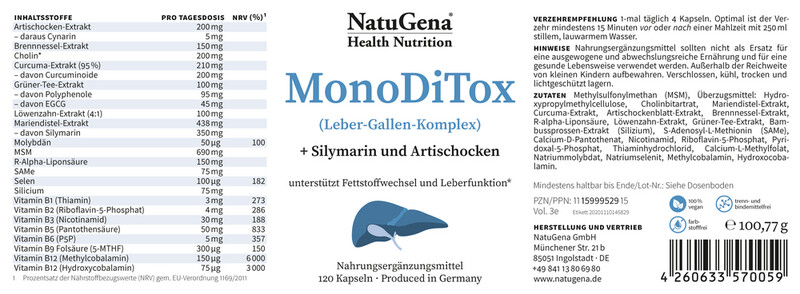 NatuGena MonoDiTox (Leber-Gallen-Komplex) +Silymarin und Artischocken