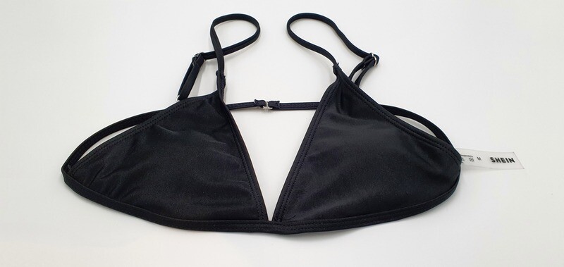 SheIn Damen Bikini-Set Spaghettiträger Hoher Ausschnitt Tanga Bademode zweiteiliger Swimsuit schwarz Gr. M