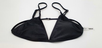 SheIn Damen Bikini-Set Spaghettiträger Hoher Ausschnitt Tanga Bademode zweiteiliger Swimsuit schwarz Gr. M