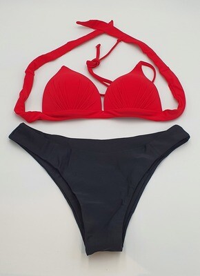 SheIn Damen Bikini-Set Neckholder Push Up Hoher Ausschnitt Tanga Bademode zweiteiliger Swimsuit schwarz/rot Gr. M
