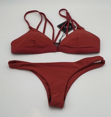 ZAFUL Damen Bikini Set gepolstert mit Spaghetti-Trägern und Tanga Bikini Höschen Gr. 38 rotbraun