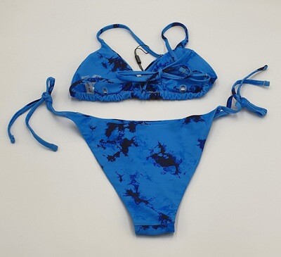 ZAFUL Damen Bikini Set gepolstert mit Spaghetti-Trägern und Tanga Bikini Höschen Gr. 38 blau gemustert
