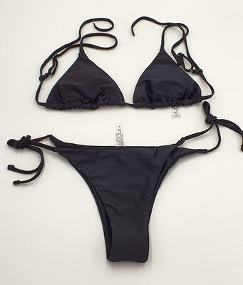 SheIn Damen Bikini-Set schwarz Spaghettiträger hoher Ausschnitt Tanga mit Seiten-Schnürung Gr. M