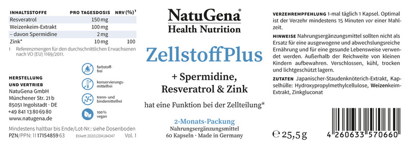 NatuGena ZellstoffPlus + Spermidine, Resveratol & Zink (2-Monats-Packung)