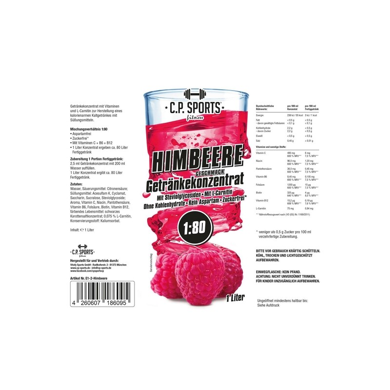 Getränkekonzentrat zuckerfrei Sport Liquid C.P. Sports Himbeere 1 Liter