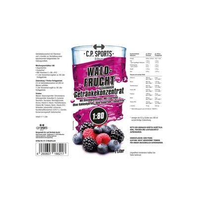 Getränkekonzentrat zuckerfrei Sport Liquid C.P. Sports Waldfrucht 1 Liter
