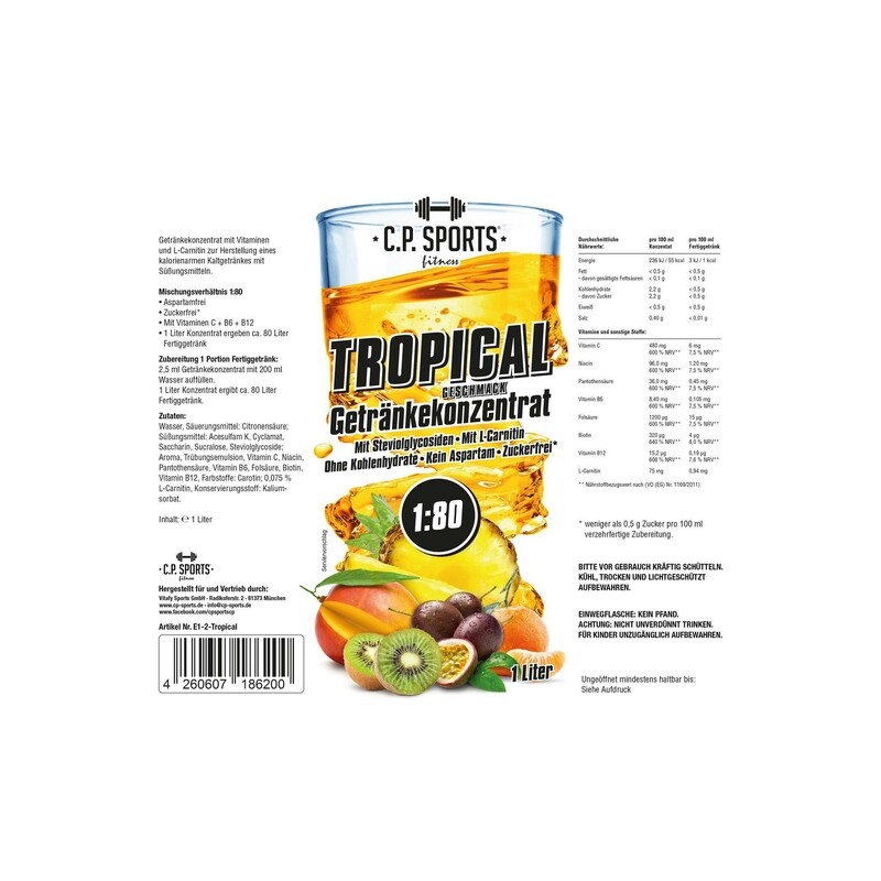 Getränkekonzentrat zuckerfrei Sport Liquid C.P. Sports Tropical 1 Liter