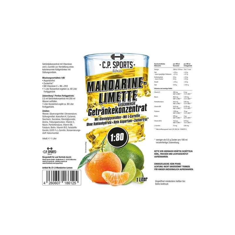 Getränkekonzentrat zuckerfrei Sport Liquid C.P. Sports Mandarine Limette 1 Liter