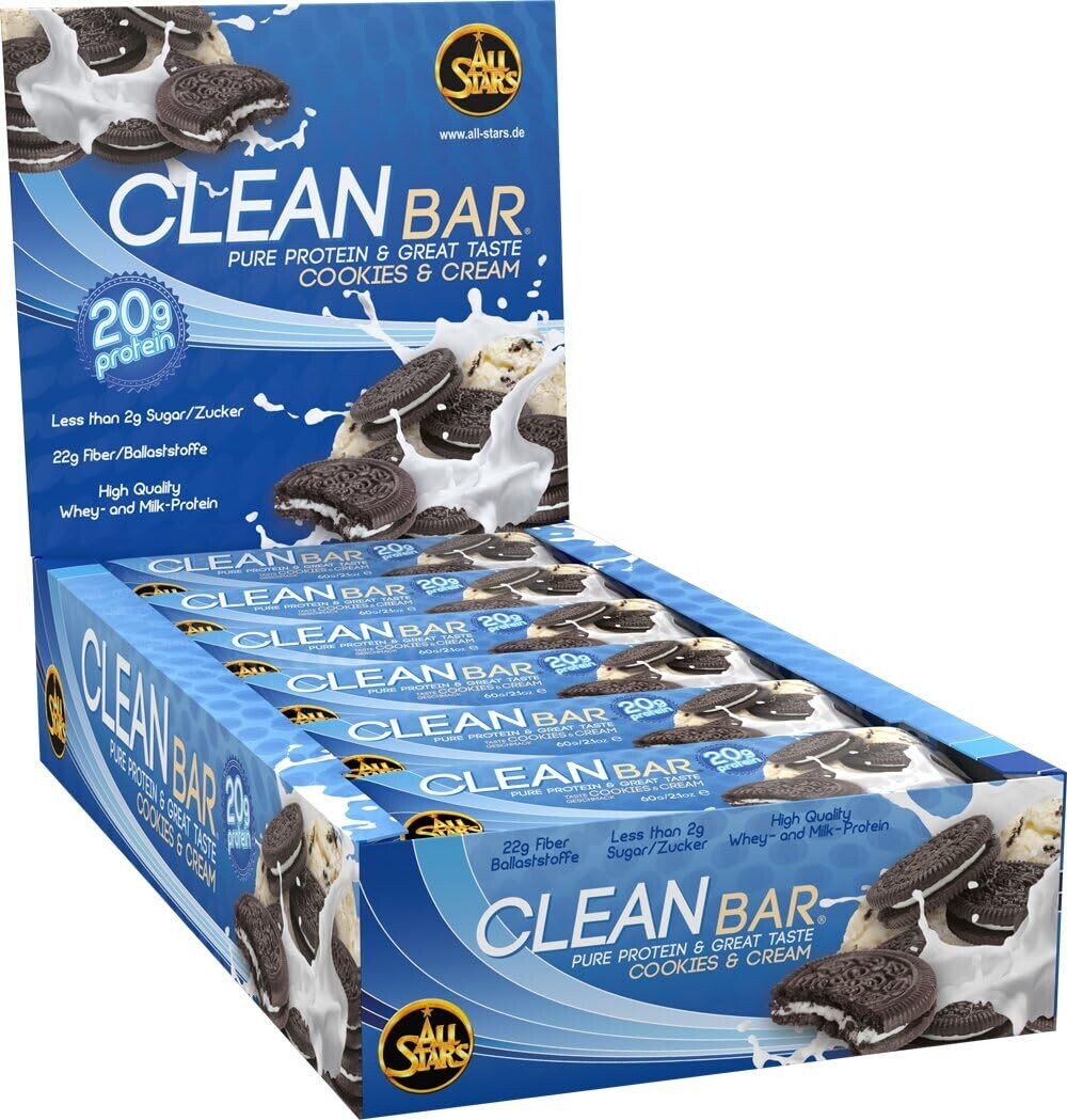 ALL STARS Clean Bar Cookie & Cream 18x45g Protein-Riegel nur 1,7g Kohlenhydrate