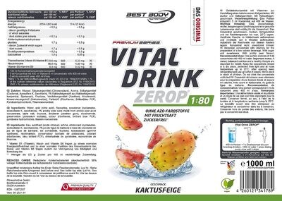Getränkekonzentrat zuckerfrei Best Body Nutrition Vital Drink ZEROP® - Kaktusfeige 1:80 1 Liter ergibt 80 Liter Fertiggetränk