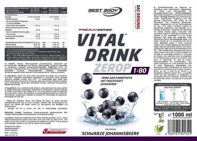 Getränkekonzentrat zuckerfrei Best Body Nutrition Vital Drink ZEROP® - Schwarze Johannisbeere 1:80 1 Liter ergibt 80 Liter Fertiggetränk