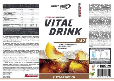 Getränkekonzentrat zuckerfrei Best Body Nutrition Vital Drink ZEROP® - Eistee-Pfirsich 1:80 1 Liter ergibt 80 Liter Fertiggetränk