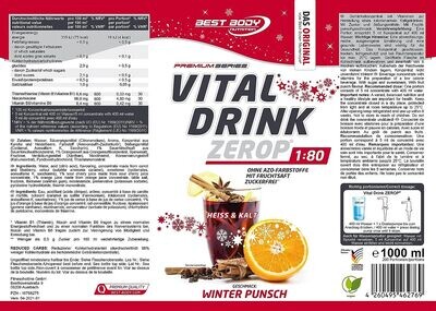 Getränkekonzentrat zuckerfrei Best Body Nutrition Vital Drink ZEROP® - Winter Punsch 1:80 1 Liter ergibt 80 Liter Fertiggetränk