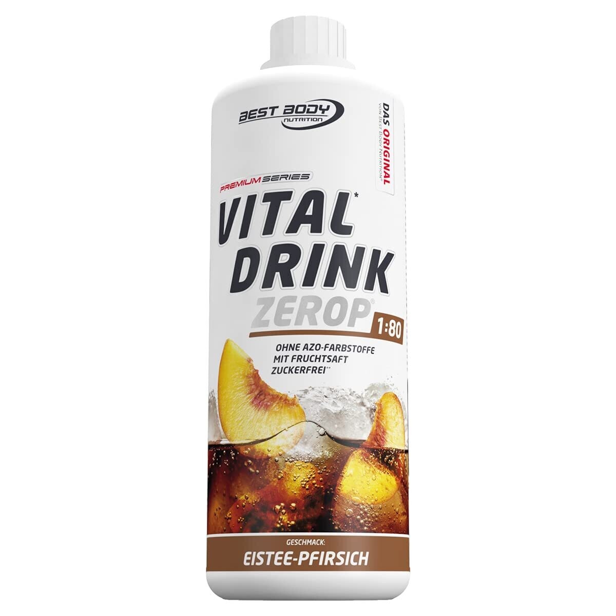 Getränkekonzentrat zuckerfrei Best Body Nutrition Vital Drink ZEROP® - Eistee-Pfirsich 1:80 1 Liter ergibt 80 Liter Fertiggetränk