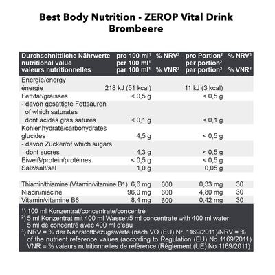 Getränkekonzentrat zuckerfrei Best Body Nutrition Vital Drink ZEROP® - Brombeere 1:80 1 Liter ergibt 80 Liter Fertiggetränk