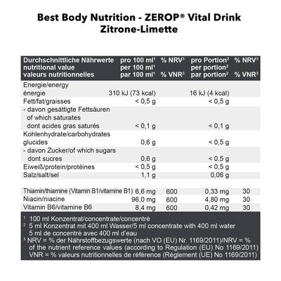 Getränkekonzentrat zuckerfrei Best Body Nutrition Vital Drink ZEROP® - Zitrone-Limette 1:80 1 Liter ergibt 80 Liter Fertiggetränk