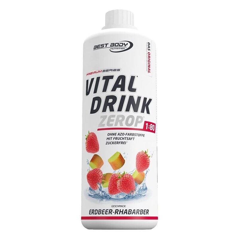 Getränkekonzentrat zuckerfrei Best Body Nutrition Vital Drink ZEROP® - Erdbeer-Rhabarber 1:80 1 Liter ergibt 80 Liter Fertiggetränk