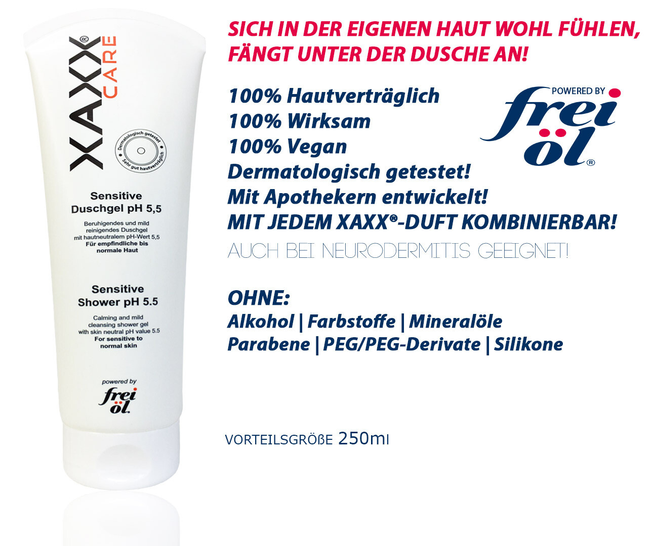 Xaxx Care powered by Frei Öl Sensitive Duschgel Showergel pH 5,5 250ml