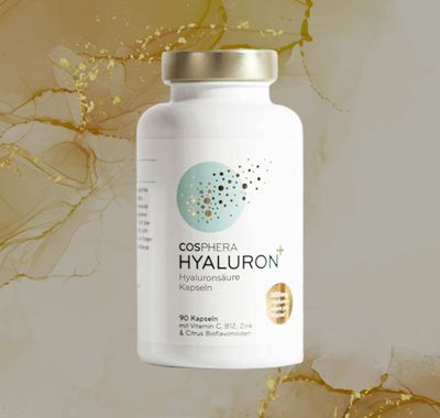 COSPHERA Hyaluron 90 Kapseln mit Vitamin C, B12, Zink &amp; Citrus-Bioflavonoiden