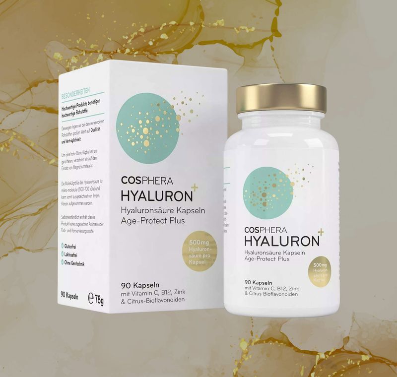 COSPHERA Hyaluron 90 Kapseln mit Vitamin C, B12, Zink & Citrus-Bioflavonoiden