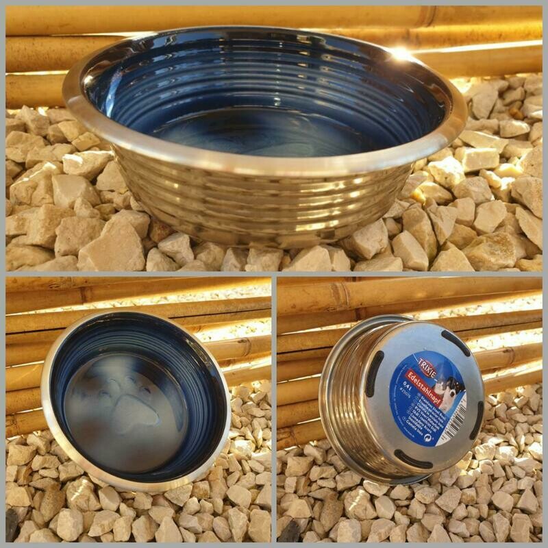 Edelstahlnapf mit Glasur blau 0.4 l / 13 cm Edelstahlnapf mit Glasur blau 0.4 l / 13 cm