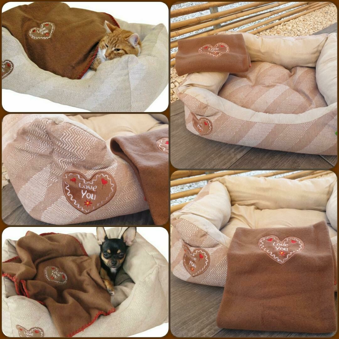 Kuschelbett LOVE YOU beige / 47 cm x 37 cm x 17 cm