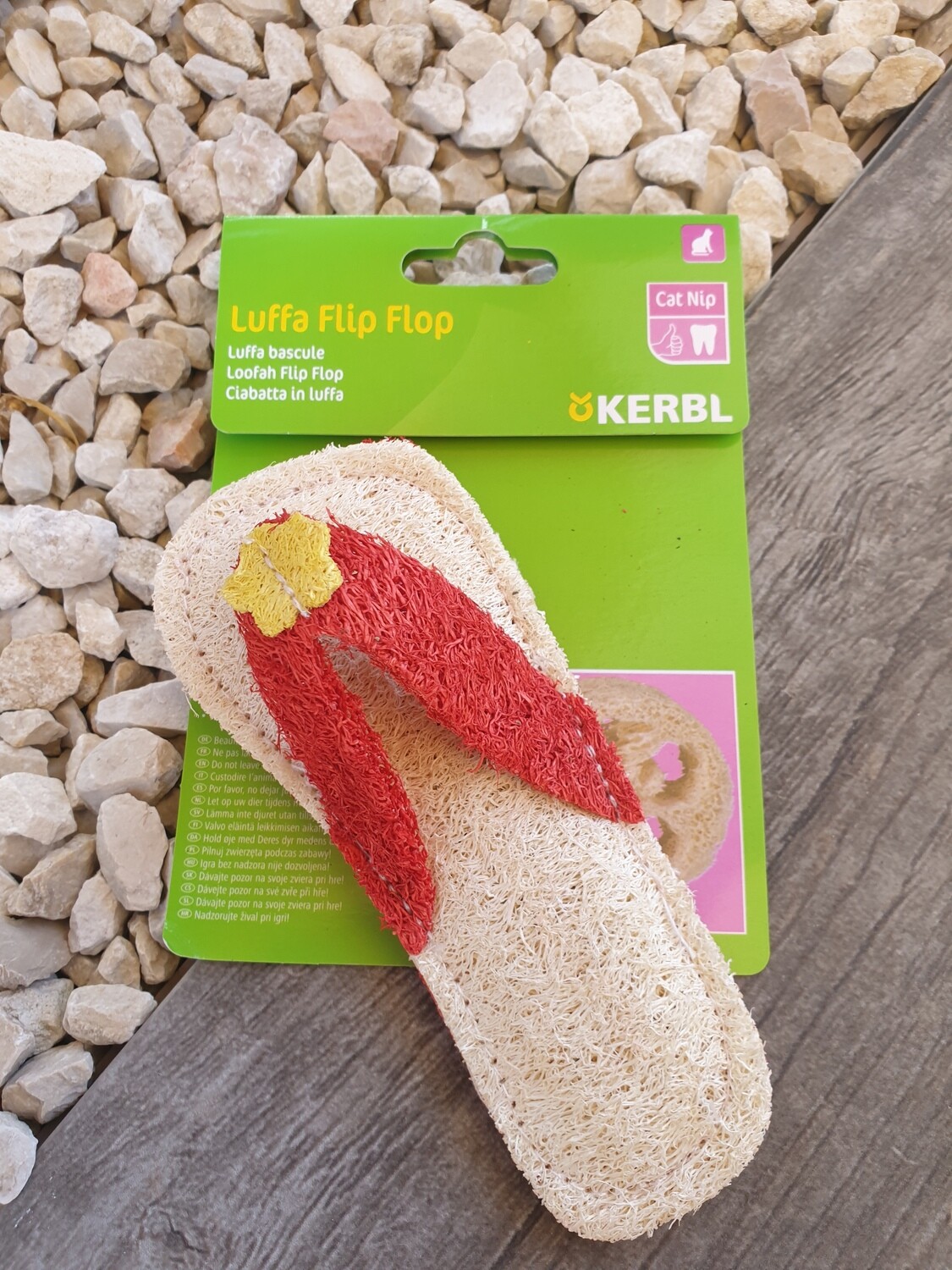 Luffa Flip Flop 14 cm, rot mit CAT NIP / 1 Stück