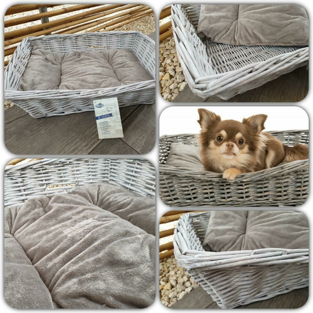 BE NORDIC Weidenkorb grau mit Kissen, 50 cm × 37 cm