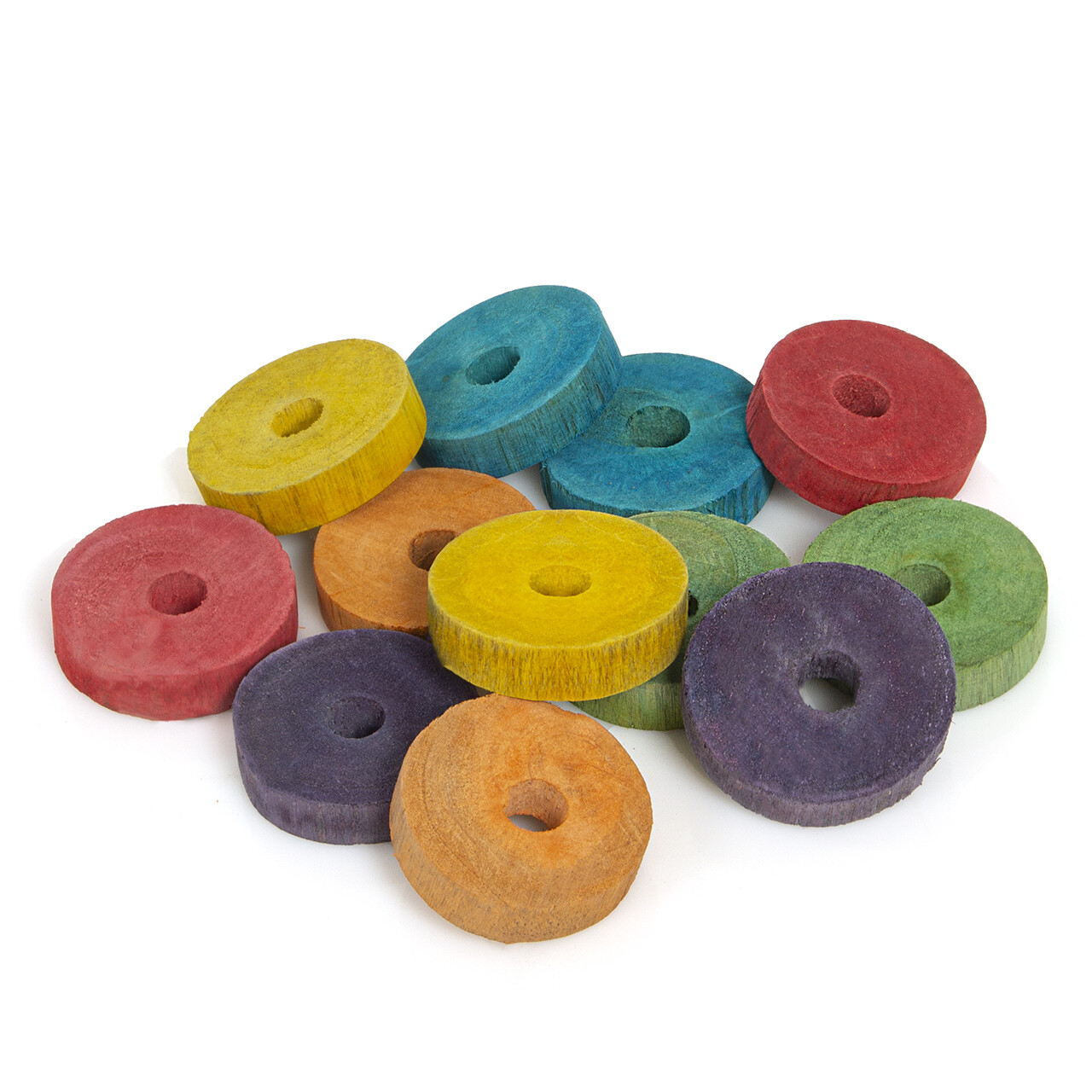 Bauteil - runde bunte Holzscheiben für Vogelspielzeug