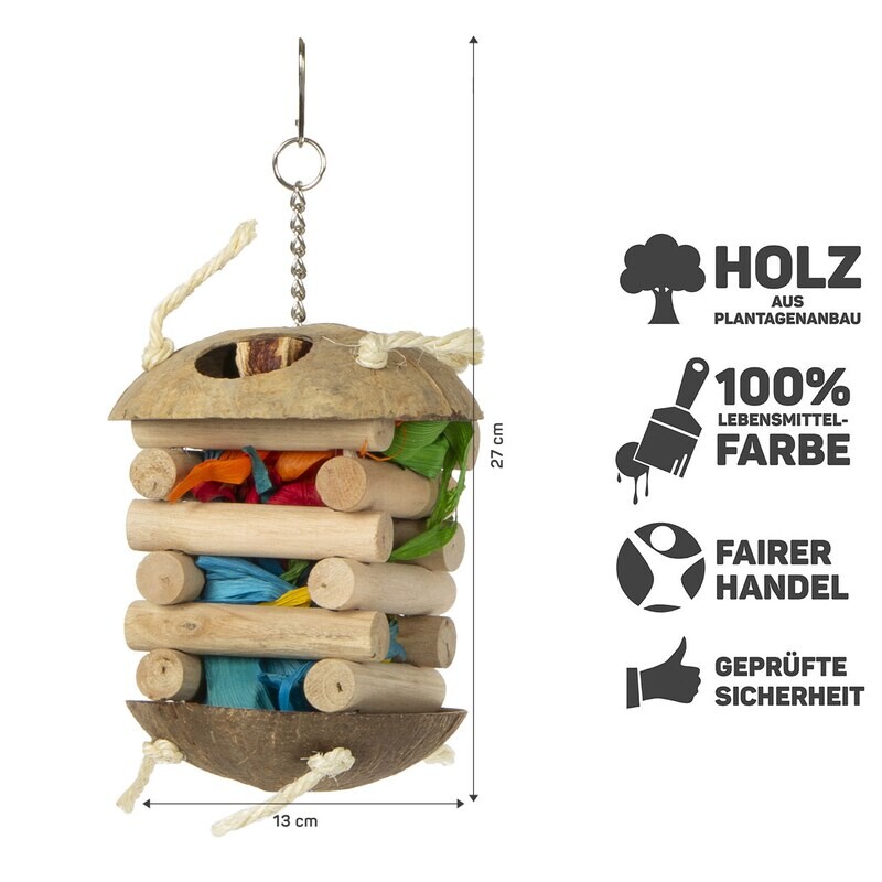 Foraging Hut, Versteckspielzeug mit Kokosnuss, Seidenpapier und Holz