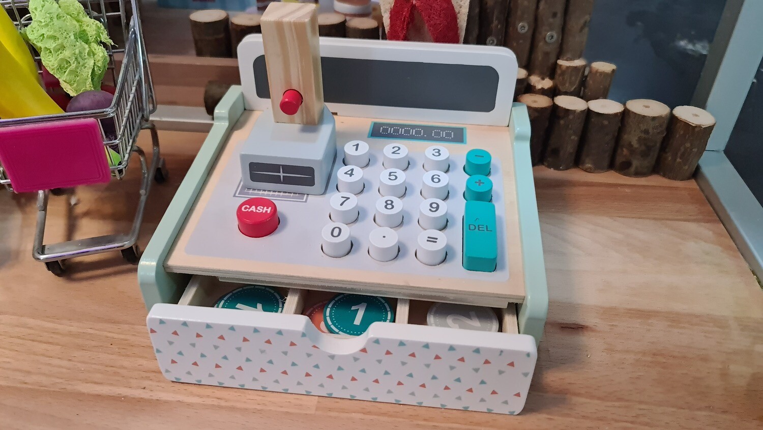 Spielba Kasse mit Scanner + Holzrechner