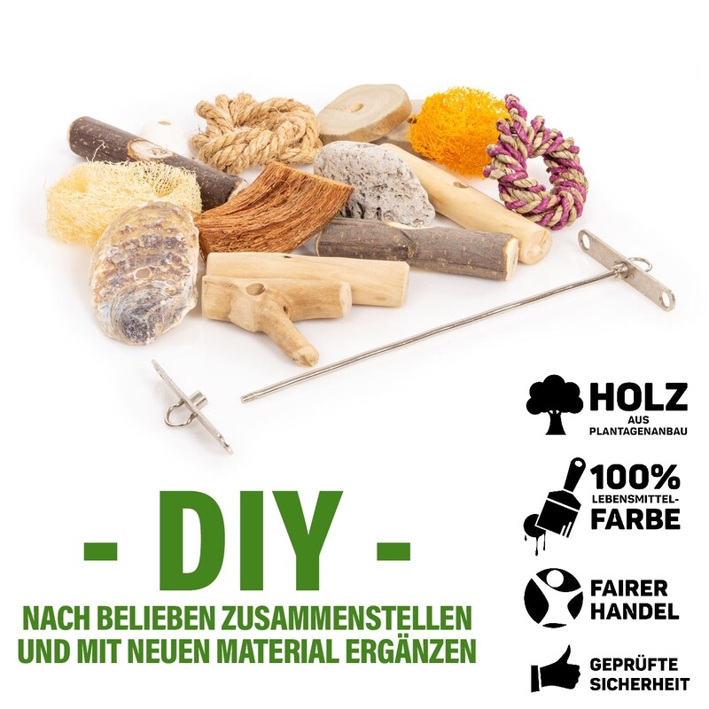 JAVA Papageienspielzeug - Toystation Boxed - DIY-Knabberset mit Edelstahlspiess