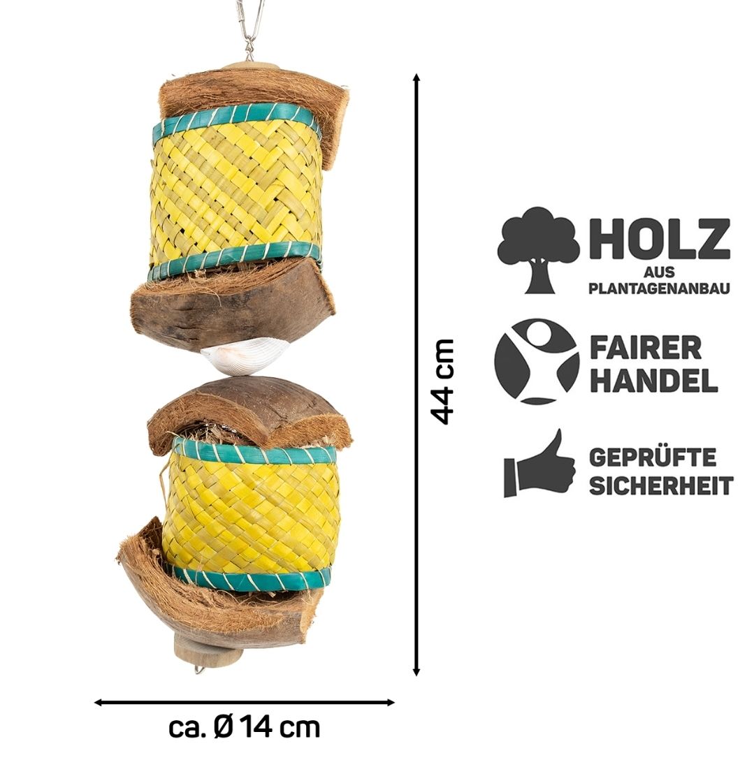 JAVA Papageienspielzeug - Surprise Drum Large | 14 cm x 14 cm x 44 cm