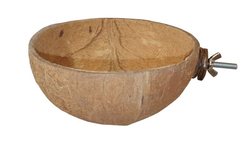 Futterschale aus Kokosnuss mit Halterung