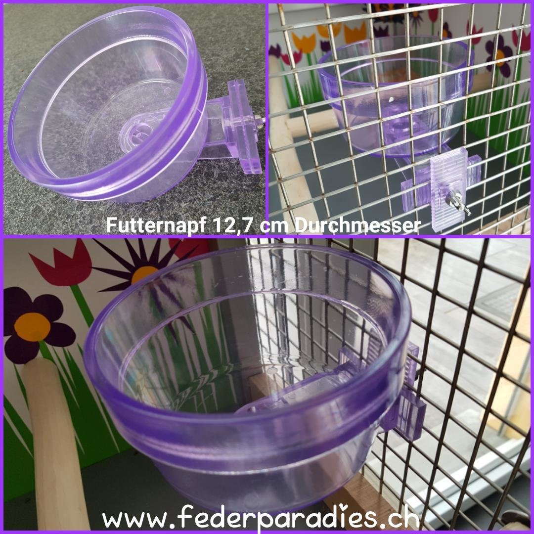 Futternapf mit Schraubbefestigung violett transparent / Durchmesser 12,7 cm / 1 Stück