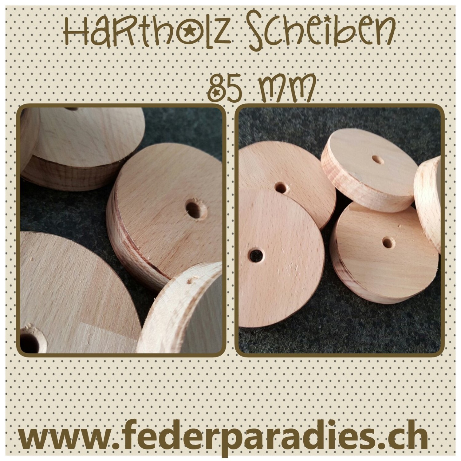 Hartholz Scheiben, 5 Stück, 85 mm