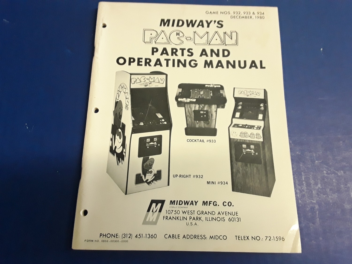 Pac-Man by Midway Parts &amp; Operation Manual