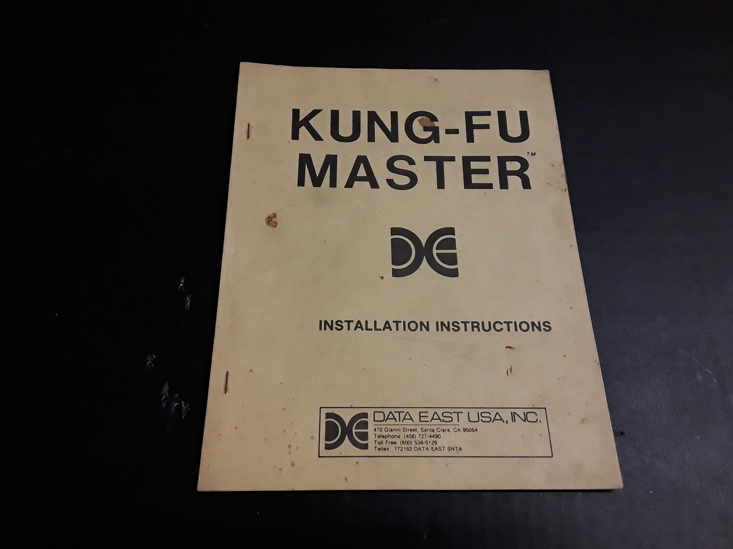 Kung-Fu Master by Data East Installation Instructions Manual
