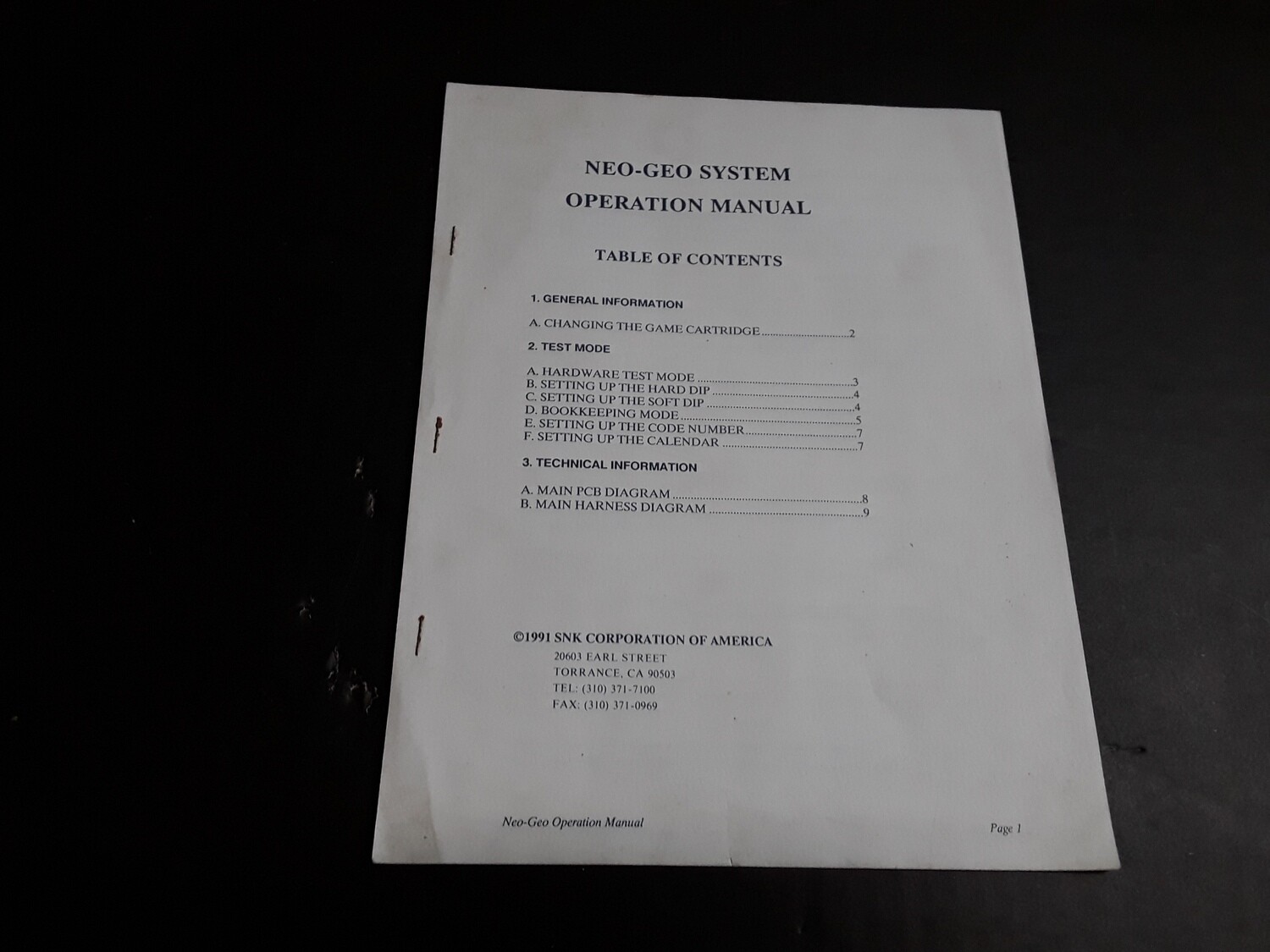 Neo-Geo System by SNK Operation Manual
