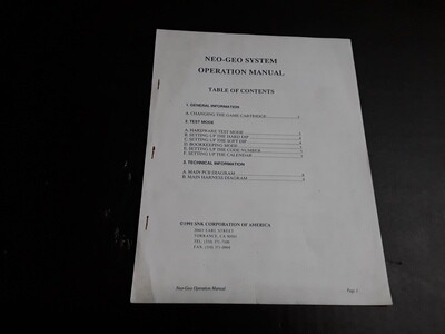 Neo-Geo System by SNK Operation Manual