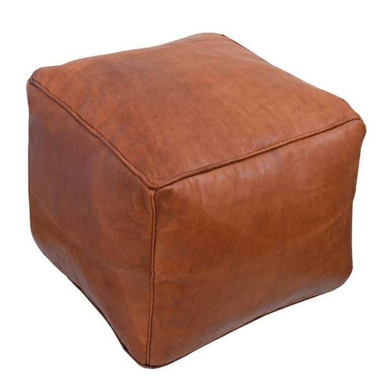 Square Leather Pouf- Marrakech