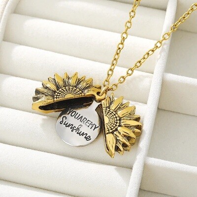 “YOU ARE MY SUNSHINE” OPEN LOCKET SUNFLOWER NECKLACE