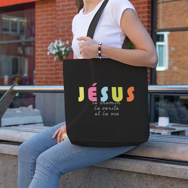 Tote bag noir &quot;Jésus, le Chemin, la Vérité et la Vie&quot;