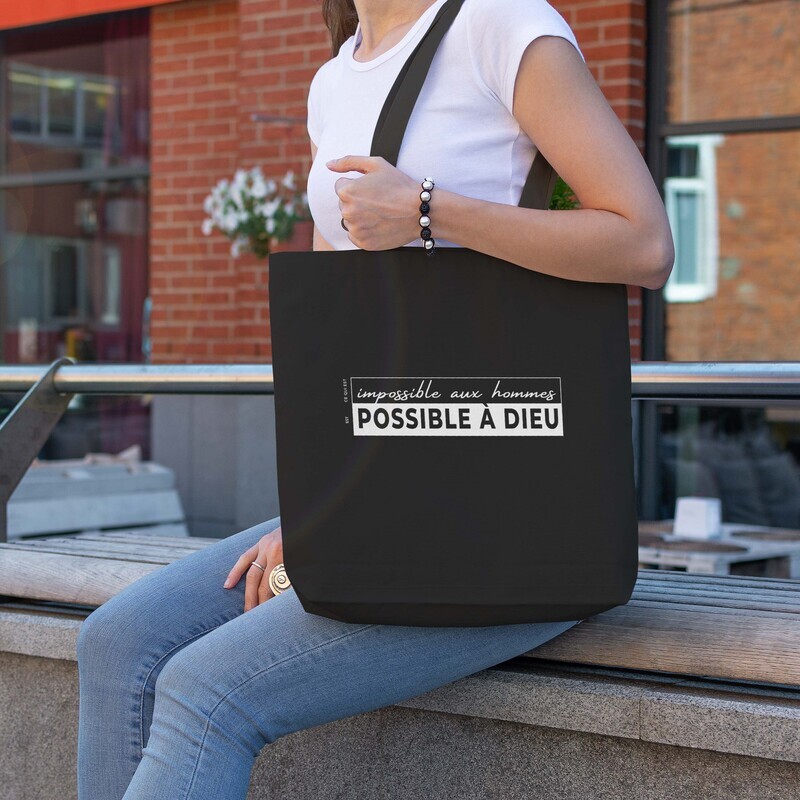 Tote bag noir &quot;Possible à Dieu&quot;