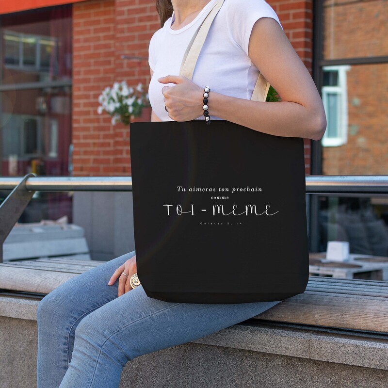 Tote bag noir &#39;&#39;Aime ton prochain&quot;