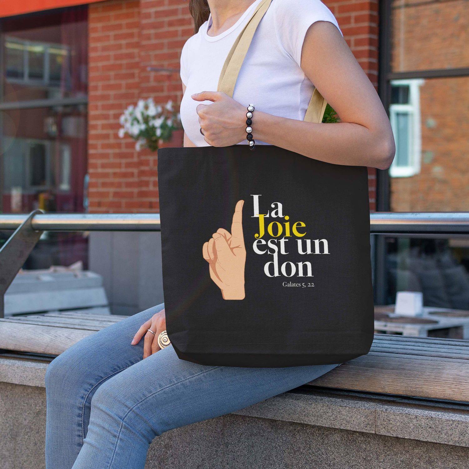 Tote bag noir &quot;La joie est un don&quot;