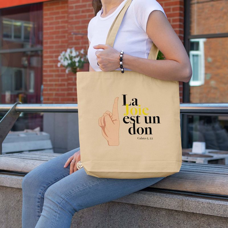 Tote bag beige &quot;La joie est un don&quot;