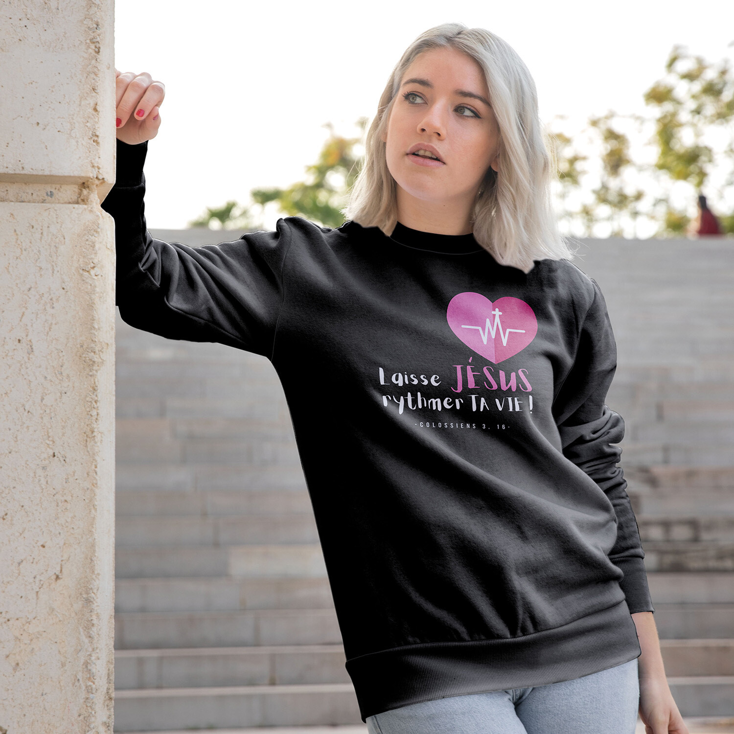 Sweat noir - Laisse Jésus rythmer ta vie